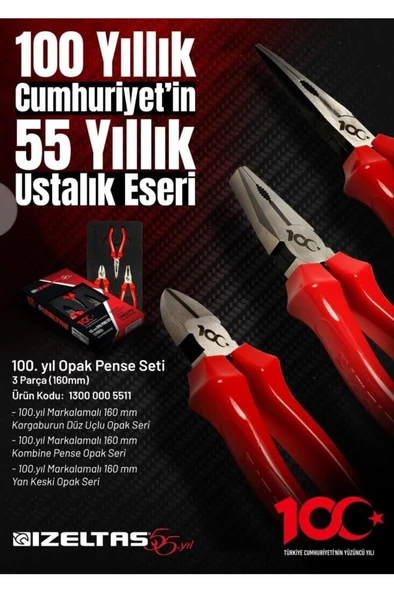 İzeltaş 13000005511 100.Yıl 160 mm Opak Pense Seti - 3 Parça - 2