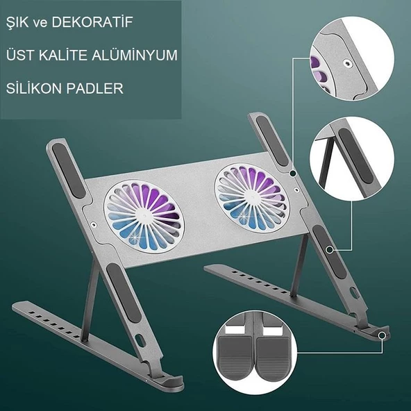 UpWay Katlanabilir Alüminyum Turbo Fanlı Macbook Laptop Soğutucu Stand 10-17 İnç - 3