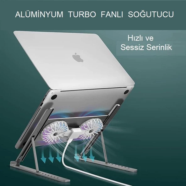 UpWay Katlanabilir Alüminyum Turbo Fanlı Macbook Laptop Soğutucu Stand 10-17 İnç - 2