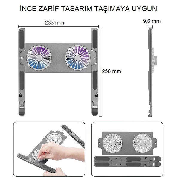 UpWay Katlanabilir Alüminyum Turbo Fanlı Macbook Laptop Soğutucu Stand 10-17 İnç - 6