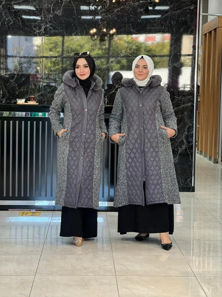 Peluş Detaylı Mont Gri ürün görseli 1