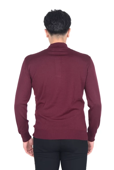 Cengiz İnler Yarım Balıkçı Yaka Fermuarlı Kare Desen Yünlü Erkek Triko Kazak - 5