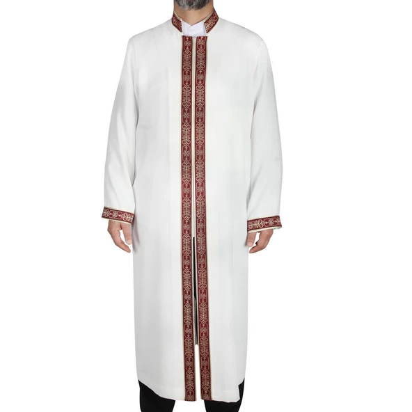 İmam Cübbesi Kemik Rengi - Bordo Biyeli Bordürlü - 6