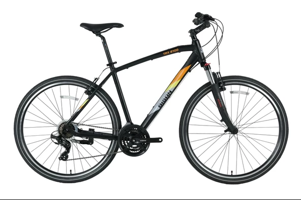Bisan TRX 8100 V Fren 21 Vites 28 Jant Trekking Şehir Bisikleti Mat Siyah Sarı 56 Kadro