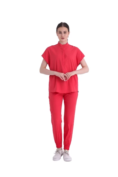 SANEM- Kadın Likralı Nar Çiçeği Üniforma Takımı ürün görseli