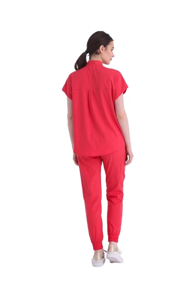 SANEM- Kadın Likralı Nar Çiçeği Üniforma Takımı - Resim 4