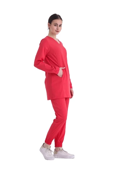 TULIP- Kadın Likralı Nar Çiçeği Üniforma Takımı - Resim 2