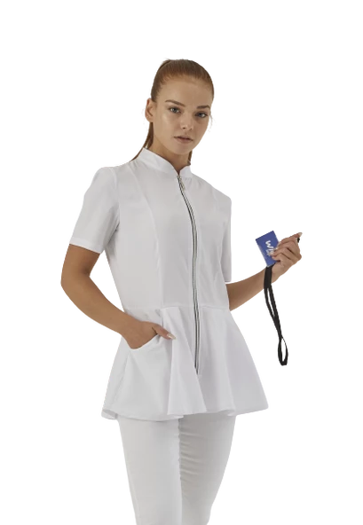 AZELIA - Kadın Likralı Beyaz Üniforma Üst ürün görseli