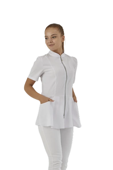 AZELIA - Kadın Likralı Beyaz Üniforma Üst - Resim 2