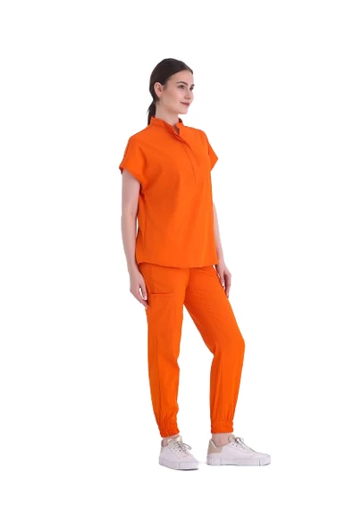 SANEM- Kadın Likralı Turuncu Üniforma Takımı - Resim 2