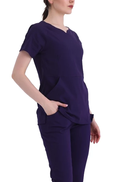 FREESIA- Kadın Likralı Mor Üniforma Takımı - Resim 2