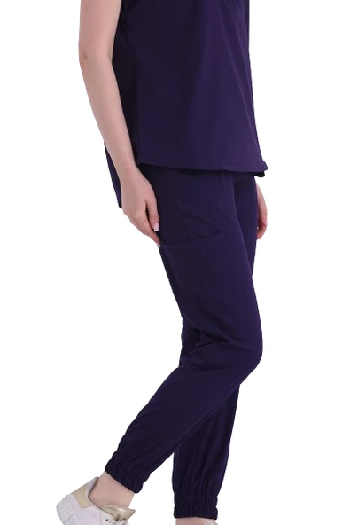 SANEM- Kadın Likralı Mor Üniforma Takımı - Resim 4