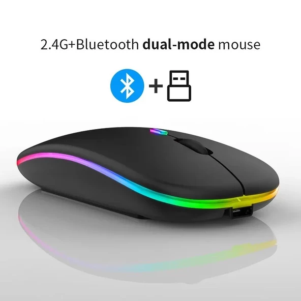 Sprange SRM1 Rgb Ledli Şarjlı Çift Mod 2.4GHz Wireless +  5.1V Bluetooth Mouse - 7
