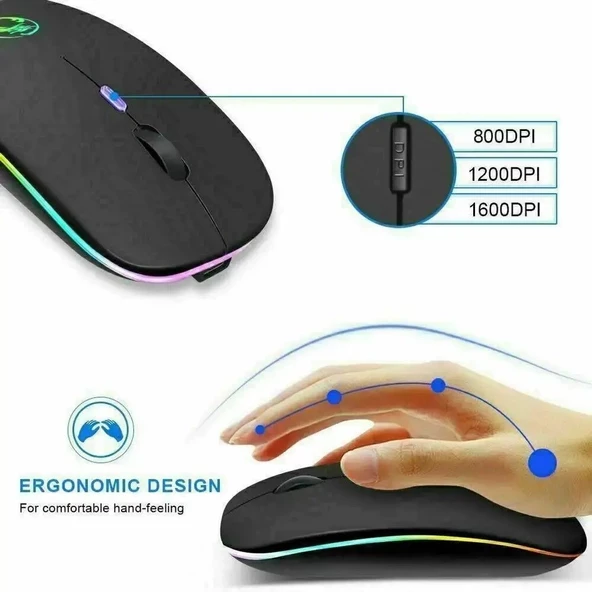 Sprange SRM1 Rgb Ledli Şarjlı Çift Mod 2.4GHz Wireless +  5.1V Bluetooth Mouse - 9