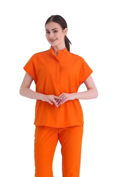 SANEM- Kadın Likralı Turuncu Üniforma Takımı - Resim 3