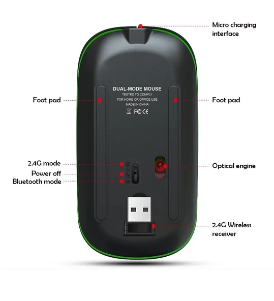 Sprange SRM1 Rgb Ledli Şarjlı Çift Mod 2.4GHz Wireless +  5.1V Bluetooth Mouse - 8