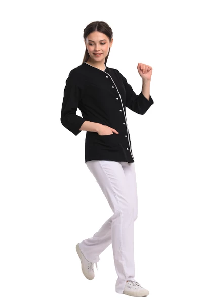 POPPY - Kadın Likralı Siyah Üniforma Takım - Resim 2