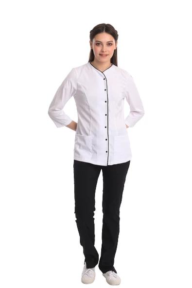 POPPY - Kadın Likralı Beyaz Üniforma Takım ürün görseli