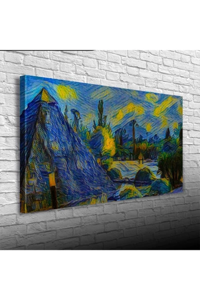 Sarı Lacivert Gece Canvas Tablo (60x120) ürün görseli 1