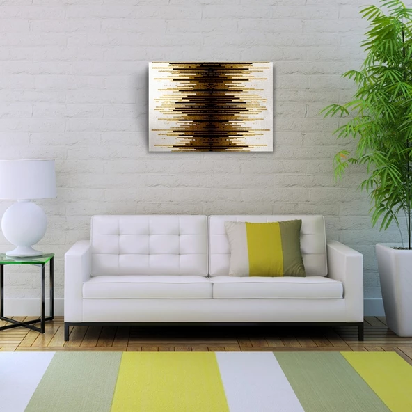 Altın Rengi, Siyah ve Beyaz Çizgili Desen Kanvas Tablo 50 x 70 - Resim 2