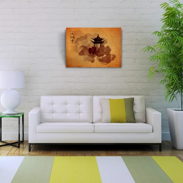 Kavuniçi Tonlarda Geleneksel Japon Mimarisi Kanvas Tablo 50 x 70 - Resim 2