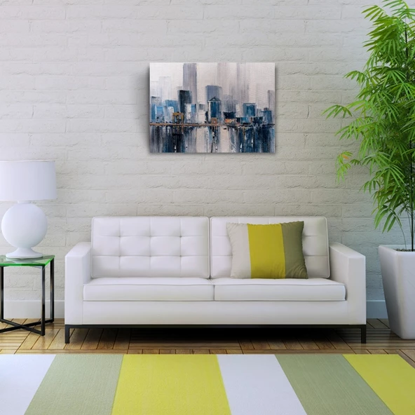 Gökdelenler ile köprünün suya yansıması Yağlıboya Kanvas Tablo 50 x 70 - 2