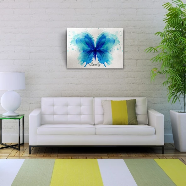 Mavi Kelebek Suluboya Kanvas Tablo 50 x 70 - Resim 2