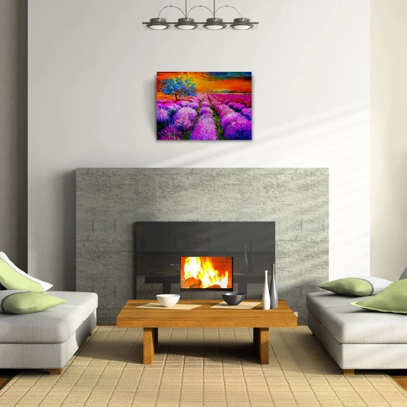 Lavanta Tarlasında Gündoğumu Yağlıboya Kanvas Tablo 50 x 70 - 2