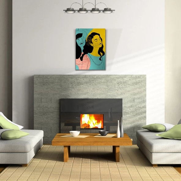 İki Kadın Portesi , Pastel Renklerde Kanvas Tablo 50 x 70 - Resim 2