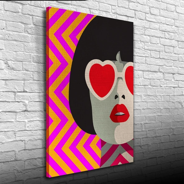 Kırmızı Gözlüklü Kadın Kanvas Tablo 50 x 70 - Resim 3