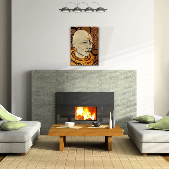 Soyut Erkek Portre Gri ve Turuncu Tonlarda Kanvas Tablo 50 x 70 - 2
