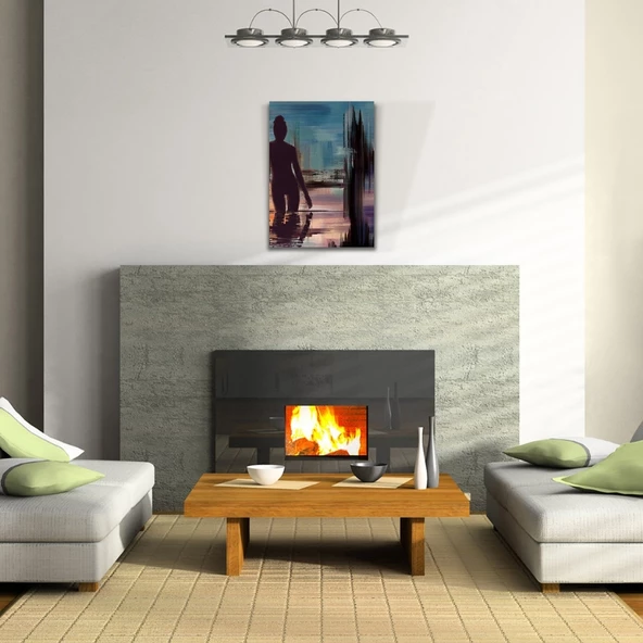 Gece Havuzdaki Kadın , Mavi Siyah Tonlarda Kanvas Tablo 50 x 70 - Resim 2