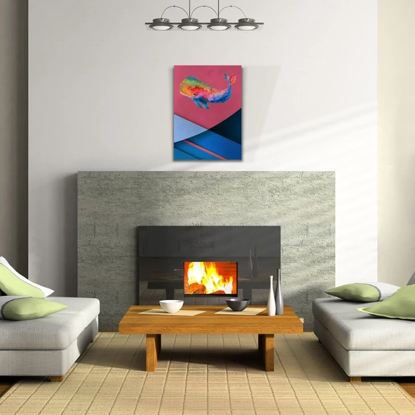 Soyut Balina , Pastel Renklerde Kanvas Tablo 50 x 70 - Resim 2