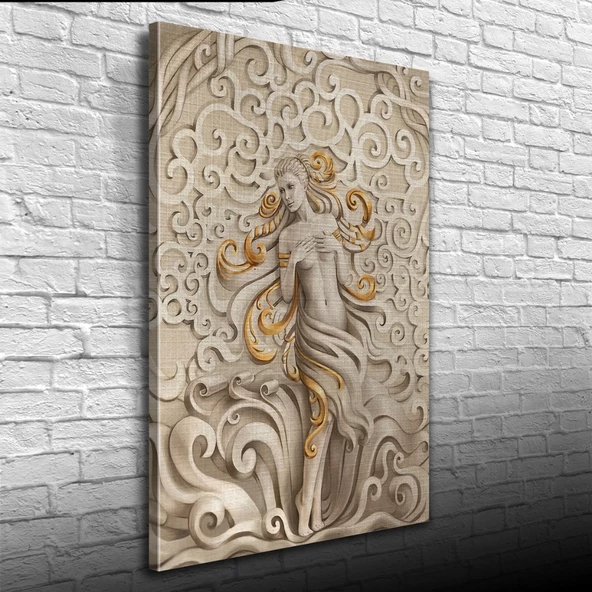 Venüs , Gri ve Altın Rengi Dekoratif Kanvas Tablo 50 x 70 - Resim 3