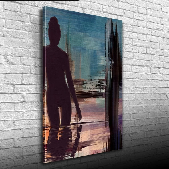 Gece Havuzdaki Kadın , Mavi Siyah Tonlarda Kanvas Tablo 50 x 70 - Resim 3