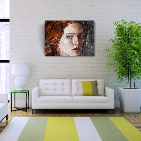 Kızıl Saçlı Yağlı Boya Kadın Portresi Kanvas Tablo 50 x 70 - 2