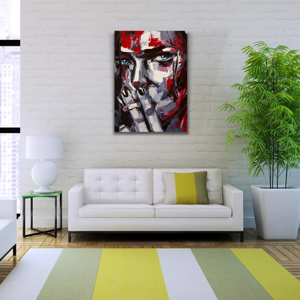 Dekoratif Yağlıboya Dokulu Kırmızı Gri Tonlarda Kadın Silueti Kanvas Tablo 50 x 70 - Resim 2