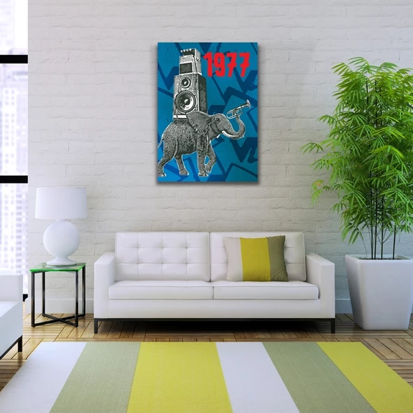 Mavi ve Gri Tonlarda Müzikal Afiş Kanvas Tablo 50 x 70 - Resim 2