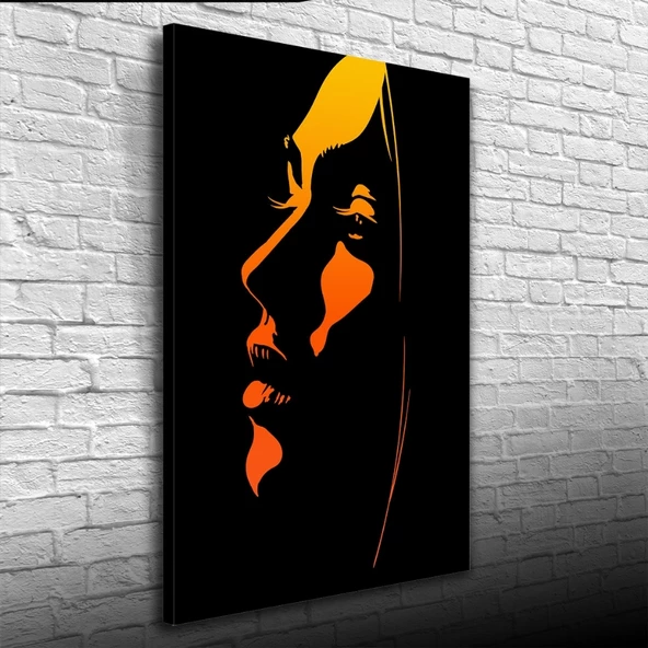 Kadın Silueti, Siyah Turuncu Tonlarda, Kanvas Tablo 50 x 70 - Resim 3