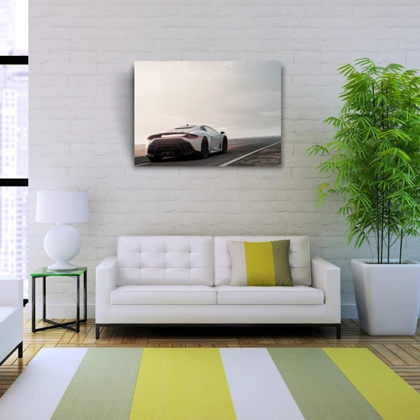 Beyaz Spor Araba Fotoğrafı Kanvas Tablo 50 x 70 - 2