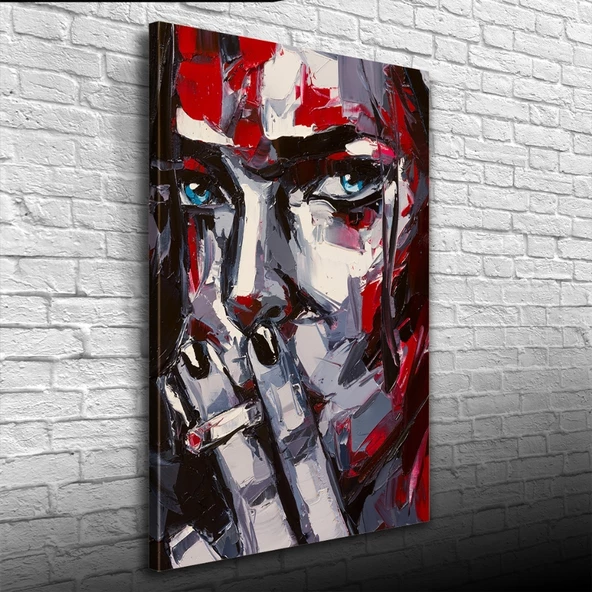 Dekoratif Yağlıboya Dokulu Kırmızı Gri Tonlarda Kadın Silueti Kanvas Tablo 50 x 70 - Resim 3