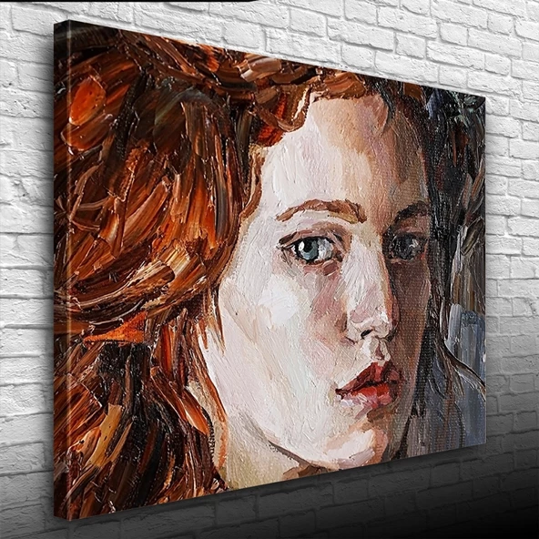 Kızıl Saçlı Yağlı Boya Kadın Portresi Kanvas Tablo 50 x 70 - 3