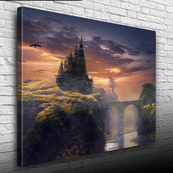 Gün batımı Köprülü Mistik Şato Kanvas Tablo 50 x 70 ürün görseli 1