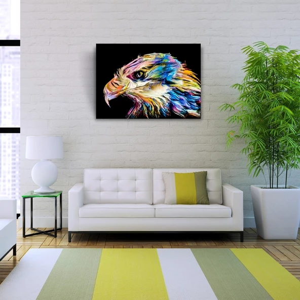Çok ve Canlı Renklerde Dekoratif Şahin Kanvas Tablo 50 x 70 - Resim 2