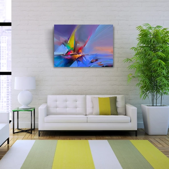 Soyut Yelkenli Canlı Renkler Yağlıboya Kanvas Tablo 50 x 70 - 2