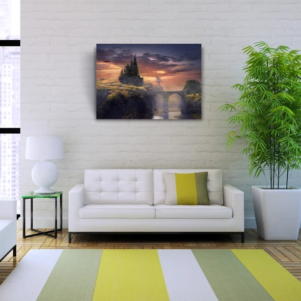 Gün batımı Köprülü Mistik Şato Kanvas Tablo 50 x 70 - Resim 2