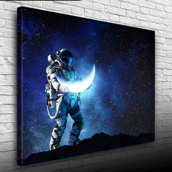 Ay Taşıyan Astronot Soyut Kanvas Tablo 50 x 70 - 3