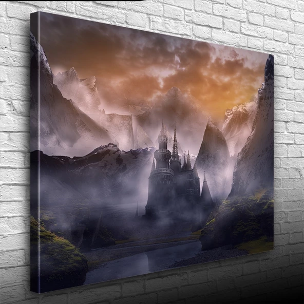 Bulutlar içinde Mistik Şato Kanvas Tablo 50 x 70 - 3