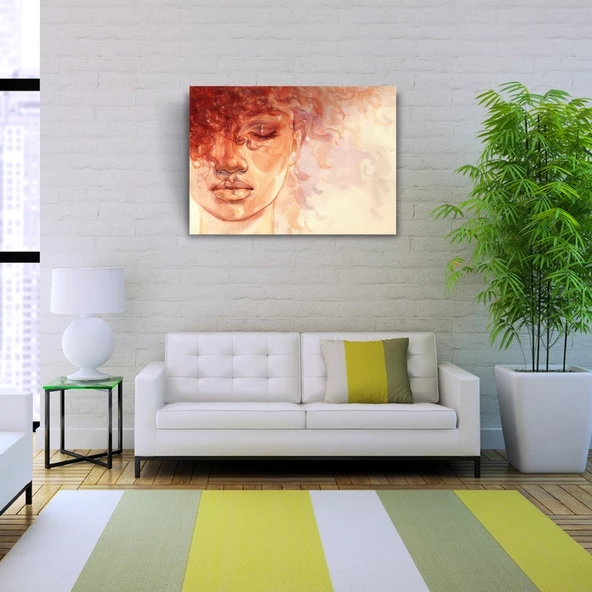 Kızıl Tonlarda Yağlı Boya Kadın Portresi Kanvas Tablo 50 x 70 - 3