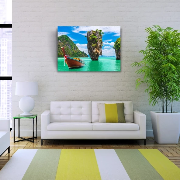 Phuket, Kayık ve Adalar Manzarası Kanvas Tablo 50 x 70 - Resim 2